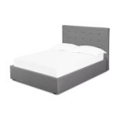 (R6O) 1 X Double Bed Grey Upholstered Bed With Sprung Slats. Contains Headboard And Slats (H88xW147