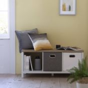 (R6J) 1 X Living Elements Clever Cube 3X1 Cube Storage Unit With Legs. Oak/White Matt Finish. (W110