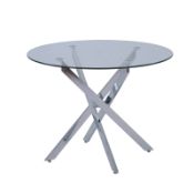 1 X Sloane Glass Round Table. Tempered Clear Glass Table Top. Chrome Legs. (H75 x Dia 100cm)