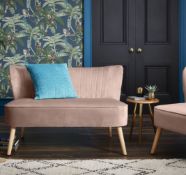 1 X Cocktail Sofa Dark Blush. Velvet Fabric Cover With Rubberwood Legs. (H72xW110xD70cm) RRP £120