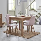(R7A) 2 X Dining Chairs Dusky Pink. Oak Effect Metal Frame With Fully Upholstered Seat (H84xW53xD43