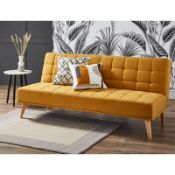 (R6N) 1 X Click Clack Kelly Sofa Bed Ochre. Wooden Frame With Solid Birchwood Legs. 100% Polyester