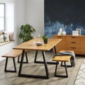 (R6M) 1 X Phoenix Dining Table. Pine Wood Table Top, Black Metal Legs (H75xW180xD90cm)