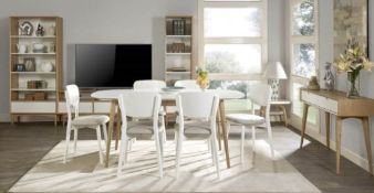 (R10J) 1 X Nordic Six Seater Dining Table. Wooden Lathe Legs, American Oak Veneer, European Solid B