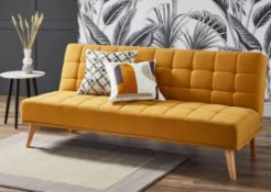 1 X Click Clack Kelly Sofa Bed Ochre. Wooden Frame With Solid Birchwood Legs. 100% Polyester Fabric