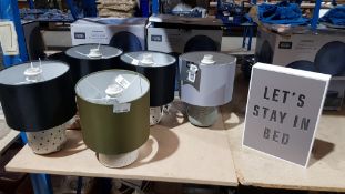 (R5M) Lighting. 6 Items. 4 X Speckled Table Lamp, 1 X Mandala Table Lamp Grey & 1 X Lets Stay In Be
