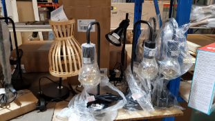 (R6F) Lighting. 7 Items. 4 X 330 Lumens Black Table Lamp (1 X Bulb Smashed) , 1 X Black Angled Tab