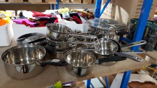 (R5B) Household. 13 Items. 1 X 30cm Stockpot With Lid (1 x Handle Broken) & 12 X Mixed Saucepans