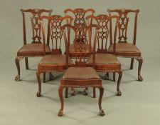 Set of 6 Mahogany Ball & Claw Leather Seated Dining Chairs