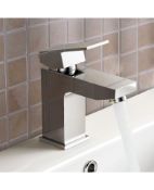New (T64) Modern Bathroom Chrome Deck Mounted Solid Brass Basin Mixer Tap.