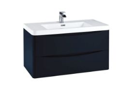 New (A151) 900mm Bella Indigo Blue Wall Hung Vanity Unit. RRP £689.00. This Stunning Indigo B...