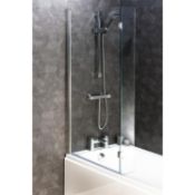 New (Z152) 1400x800mm Square Chrome Bath Screen With Flipper.