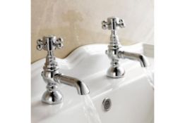 New & Boxed Traditional Pair Of Hot And Cold Basin Sink Taps Chrome Vintage Faucets. Tb31.Idea...