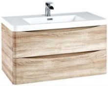 NEW (C146) 900MM BELLA DRIFTWOOD WALL HUNG VANITY UNIT. RRP £528.00. Height 500MM Width ...