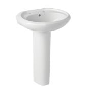 NEW (LL25) BASIN-TO-GO FULL PEDESTAL BATHROOM BASIN 2 TAP HOLES 570MM.