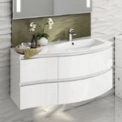 New 1040mm Amelie High Gloss White Curved Vanity Unit - Right Hand - Wall Hung.Comes Complete W...