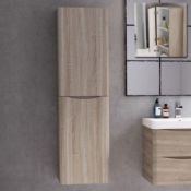 New & Boxed 1400mm Austin II Light Oak Effect Tall Wall Hung Storage Cabinet - Right Hand.Mf24...