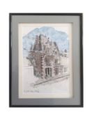 Villa - La Petite Abbaye, Cabourg France original pencil watercolour by artist Louise Morales Adams