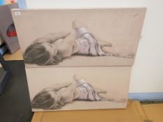 2 X Girl In Silk Prints On Canvas 1000 X 500mm
