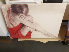 Sad Lady In Red Print On Canvas. 1000 X 700mm