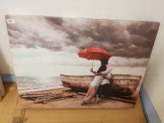 Lovers By The Boat Print On Canvas 800 X 600mm