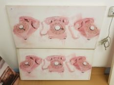 2 x Pink Phones Print On Canvas. 1000 X 500mm