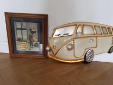 Framed Double Diamond Advertising Picture with Metal VW Van