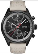 Hugo Boss 1513562 Men's Grand Prix Beige Leather Strap Quartz Chronograph Watch
