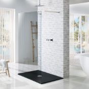 New 1400x900mm Rectangle Black Slate Effect Shower Tray. RRP £549.99.A Textured Black Slate E... New