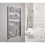New (H34) Curved Towel Radiator 1100 x 600mm Chrome 1303BTU. High Quality Chrome-Plated Steel C...
