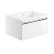 New (J24) Carino 600mm 1 Drawer Wall Hung Vanity Unit - White Gloss. Fully Handle-less Design....