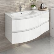 New & Boxed 1040mm Amelie High Gloss White Curved Vanity Unit - Left Hand - Wall Hung. RRP £9...