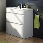 New 800mm Trent High Gloss White Double Drawer Basin Cabinet - Floor Standing. RRP £799.99. M...