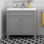 New 800mm Melbourne Earl Grey Double Door Vanity Unit - Floor Standing RRP £849.99.Comes Compl...