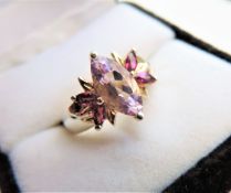 Sterling Silver 1.59ct Amethyst & Pink Tourmaline Ring