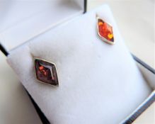 Sterling Silver Baltic Amber Stud Earrings