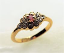 Gold Plated Ruby & White Gemstone Ring Size T