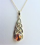 Sterling Silver Amber Pendant Rennie Mackingtosh Style