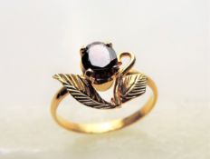 Gold Plated Leaf Design Garnet Ring