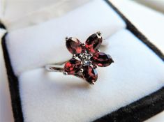 Sterling Silver Garnet Flower Cluster Ring