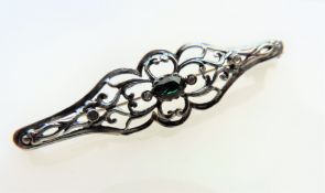 Antique Sterling Silver Brooch with Green & White Stones