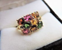 Sterling Silver Citrine, Topaz, Tourmaline & Peridot Multi Gemstone Ring