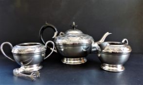 Antique Silver Plated Repousse Decorated Tea Set