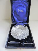 Silver Plated Shell Shaped Butter Dish & Knife in Presentation Case