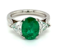2.58ct oval cut emerald ring set in Platinum with 1.51ct diamonds