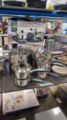(R2M) Household. 2 Items. 1 X 5 Piece Stainless Steel Saucepan Set & 1 X Large 18/0 Stainless Steel