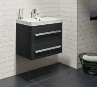 WYE Essen 600mm Wall Hung Vanity Unit Black Gloss Finish (Appears New, Sealed)