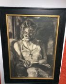Large Pencil Drawing of a Young Lady Reading a Book
