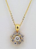 18ct (750) Yellow Gold 0.45ct Diamond Cluster Pendant on a Trace Chain - 16