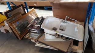 (R5D) Qty Of Vintage Items: Pot Bowl and a Half Belfast Style Sink With Tap And Approx 8 Mirrors. I